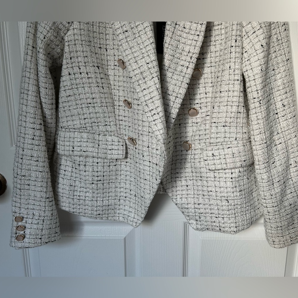 Rachel Zoe Black & White Tweed Cropped Jacket Size Large NWT - Picture 8 of 13